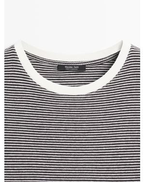 MASSIMO DUTTI Short Sleeve T-Shirt With Contrast Detail - Gray