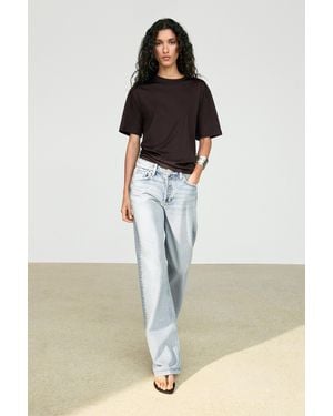 MASSIMO DUTTI 100% Cotton Short-Sleeve T-Shirt - Black