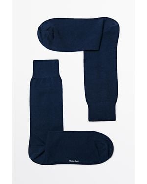 MASSIMO DUTTI Plain Cotton Blend Knit Socks - Blue