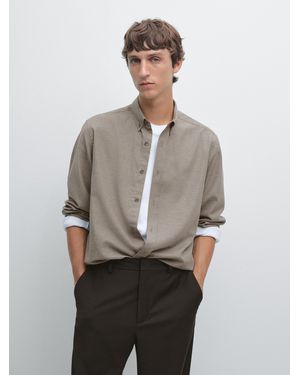 MASSIMO DUTTI Camisa Melange Soft Regular Fit - Gris