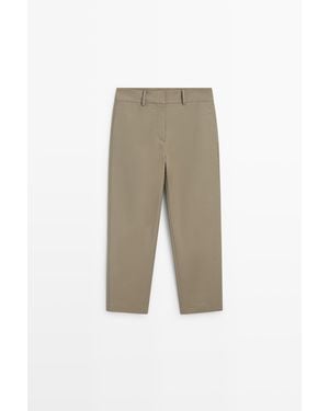 MASSIMO DUTTI 100% Cotton Carrot Fit Pants - Natural