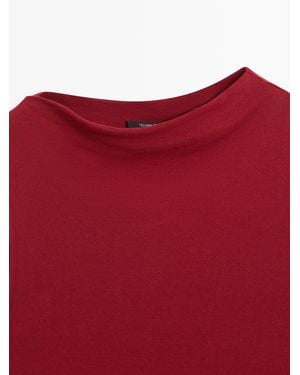 MASSIMO DUTTI 100% Cotton Top With Asymmetric Detail - Red