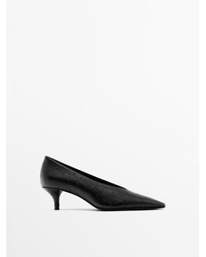 MASSIMO DUTTI Leren Pump Met Struisvogelprint - Zwart