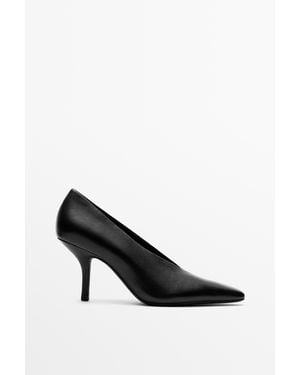 MASSIMO DUTTI Leather High Heel Shoe - Black