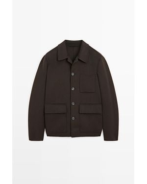 MASSIMO DUTTI Overshirt Van Dubbel Geweven Wol - Zwart