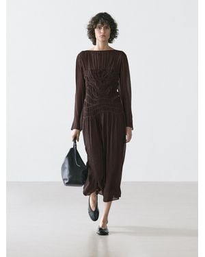 MASSIMO DUTTI Robe Midi Fluide Froncée - Blanc