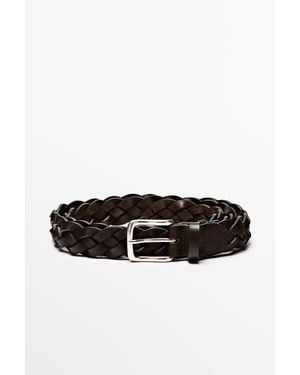 MASSIMO DUTTI Braided Nappa Leather Belt - Black