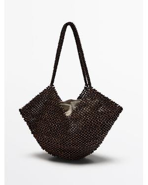 MASSIMO DUTTI Houten Mini Handtas - Zwart