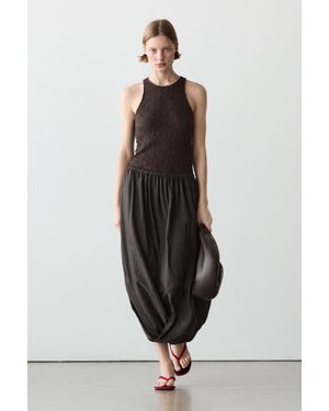 MASSIMO DUTTI Midi Skirt With Gathered Waistband - White