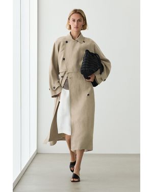 MASSIMO DUTTI Linen Blend Trench Coat With Belt Detail - Natural
