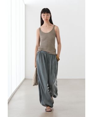 MASSIMO DUTTI Linen Blend Pleated Balloon Trousers - Grey