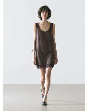 MASSIMO DUTTI Short Flowing Dress With Lace Detail - White