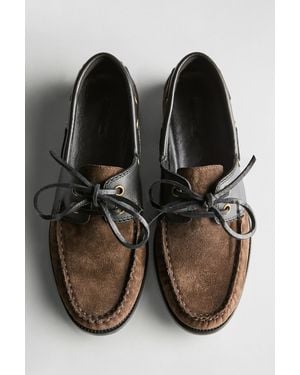 MASSIMO DUTTI Contrast Leather Deck Shoes - Black