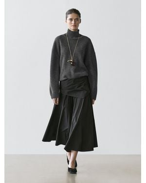 MASSIMO DUTTI Falda Midi Detalle Pañuelo - Negro