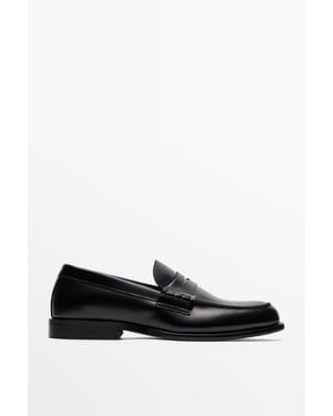 MASSIMO DUTTI Leather Penny Loafer - Black