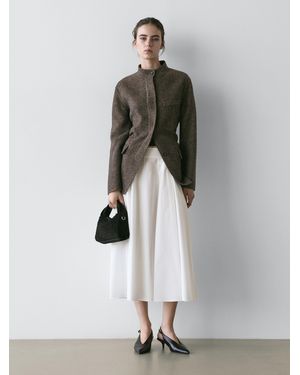 MASSIMO DUTTI Midi Skirt With Belt Loop Details - Grey