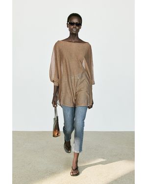 MASSIMO DUTTI Linen Blend Flowing Cape-Style Jumper - Natural