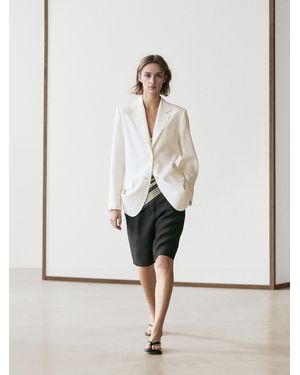 MASSIMO DUTTI Long Linen Bermuda Shorts - Natural