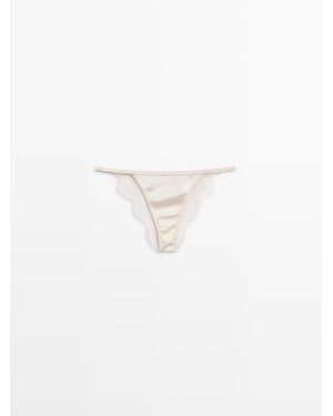 MASSIMO DUTTI Zijden Slip Met Kanten Detail - Wit