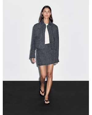 MASSIMO DUTTI Short Denim Jacket With Textured Detail - White