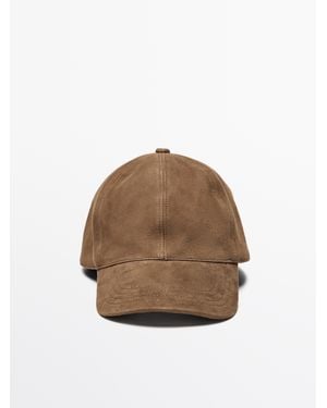MASSIMO DUTTI Suede Leather Cap - Brown