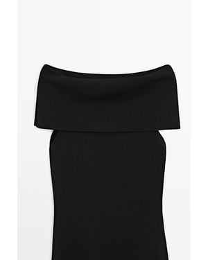 MASSIMO DUTTI Off-The-Shoulder Knit Midi Dress - Black