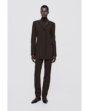 MASSIMO DUTTI Long Stretch Wool Blend Blazer - Black