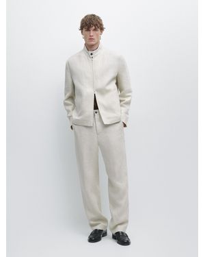 MASSIMO DUTTI Lightweight Linen Pants With Herringbone Detail - White