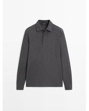 MASSIMO DUTTI Piqué Polo Met Structuur En Lange Mouw - Grijs