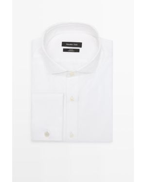 MASSIMO DUTTI Slim Fit Cotton Shirt With Double Cuffs - White