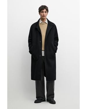 MASSIMO DUTTI Abrigo Cuello Alto Mezcla Lana - Negro