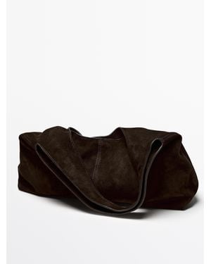MASSIMO DUTTI Medium Split Leather Lady Bag - Black