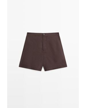 MASSIMO DUTTI Korte 100% Linnen Bermuda - Bruin