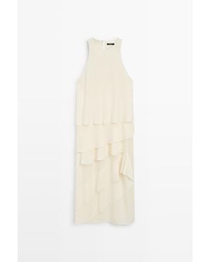 MASSIMO DUTTI Soepelvallende Midi-Jurk Met Volants - Wit