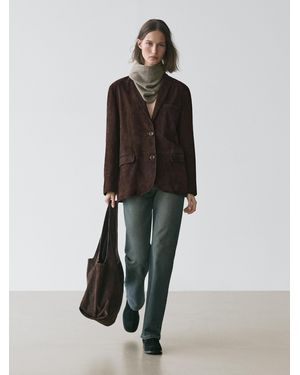 MASSIMO DUTTI 100% Suede Leather Blazer - Brown