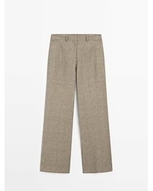 MASSIMO DUTTI Geruite Katoenmix Recht Model Broek - Naturel