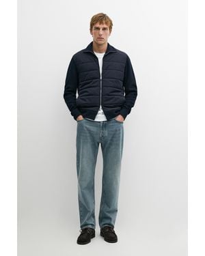 MASSIMO DUTTI Mixed Fabric High Neck Cardigan - Blue
