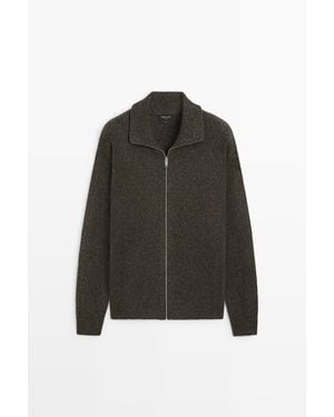 MASSIMO DUTTI 100% Wollen Vest Met Rits - Zwart