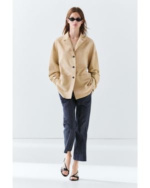 MASSIMO DUTTI Suede Leather Blazer With Pockets - Natural