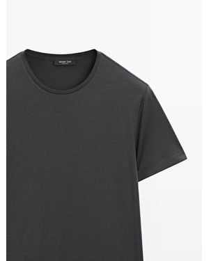 MASSIMO DUTTI T-Shirt Van Wolmix Met Korte Mouw - Zwart