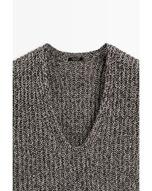MASSIMO DUTTI Cotton Blend Heathered Knit Top - Grey