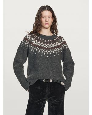 MASSIMO DUTTI Strickpullover Aus Reiner Wolle Mit Jacquardmuster - Grau