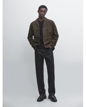 MASSIMO DUTTI Nubuck Leather Blazer - Green