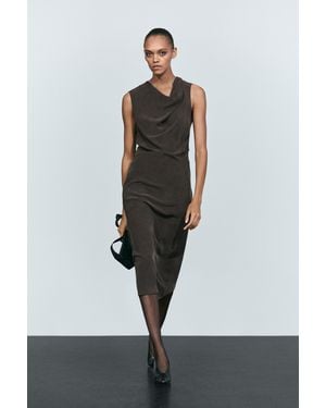 MASSIMO DUTTI Flowing Draped Midi Dress - Multicolor