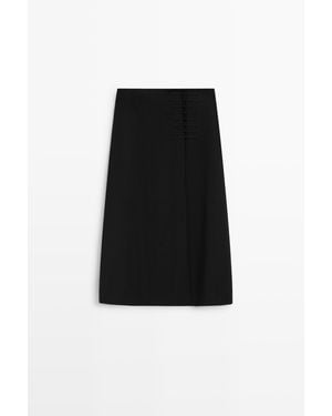 MASSIMO DUTTI Jupe Midi Droite À Boutons En Daim - Noir