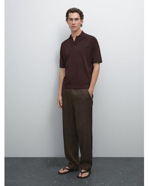 MASSIMO DUTTI Knit Polo Shirt With Contrast Detail - Brown
