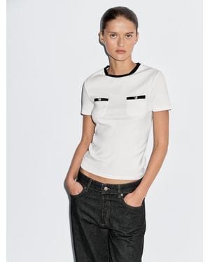 MASSIMO DUTTI Short Sleeve T-Shirt With Pocket Details - White