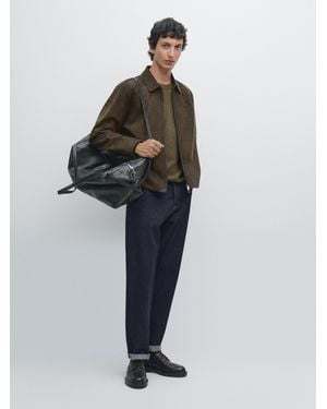 MASSIMO DUTTI Jacke Aus Nappaleder Mit Reißverschluss - Grün