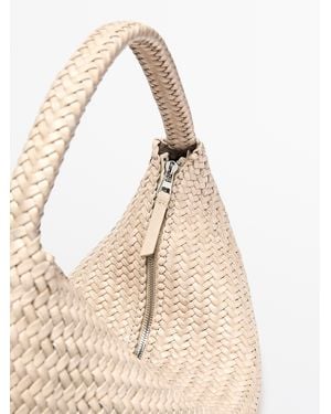 MASSIMO DUTTI Braided Leather Half-Moon Bag - Natural
