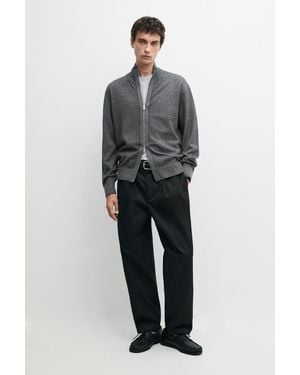 MASSIMO DUTTI Wool Blend Cardigan With Zip Detail - Blue